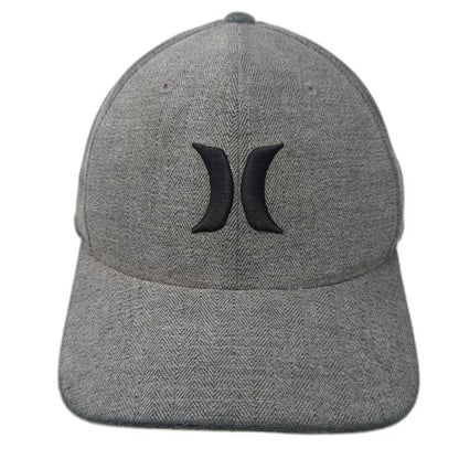 Hurley Baseball Cap Gray XL Flexfit Herringbone Pattern Embroidered Logo hat
