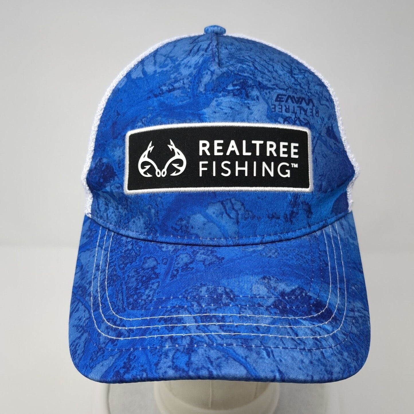 Realtree Fishing Fitted Trucker Hat Blue S/M Embroidered Mesh Back Outdoor Cap