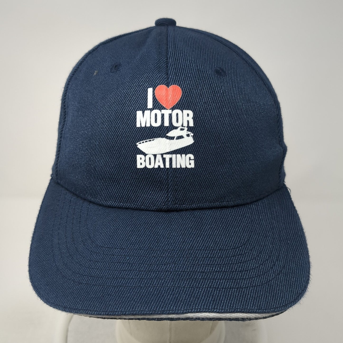 I Heart Motor Boating Baseball Cap Blue One Size Adjustable Vented Holes 6 Panel