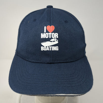 I Heart Motor Boating Baseball Cap Blue One Size Adjustable Vented Holes 6 Panel