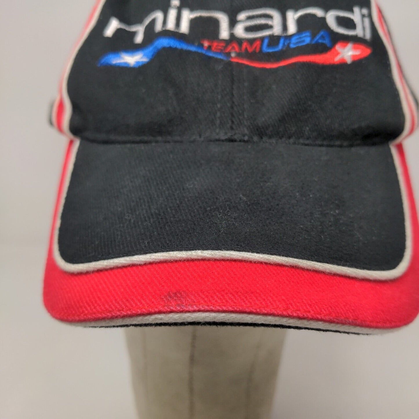 Minardi USA Men's Slideback Hat Black Red OSFA Embroidered Logo Cotton