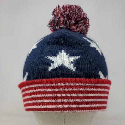 Old Navy Men's Knit Beanie Hat Red White Blue Size OS Patriotic Pom Pom