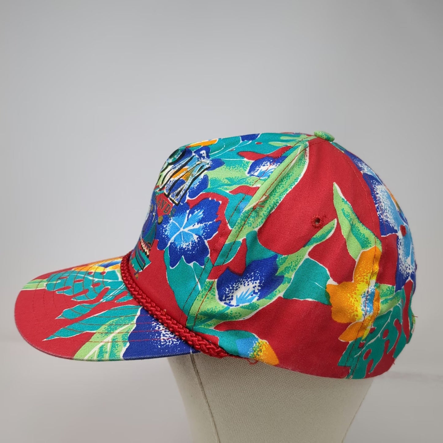 Nissin 5 Panel Red One Size St Croix US Virgin Islands Floral Tropical Rope Hat