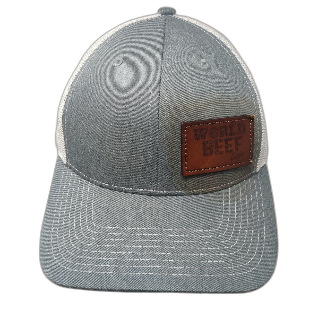 Outdoor Cap Trucker Hat Gray One Size Leather Patch World Beef Expo Mesh Back
