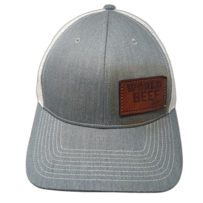 Outdoor Cap Trucker Hat Gray One Size Leather Patch World Beef Expo Mesh Back