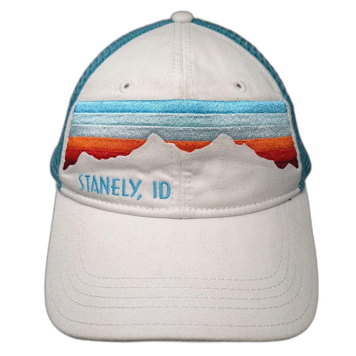 Gear White Blue Trucker Hat One Size Stanley Idaho Mountain Stripe Mesh Snapback