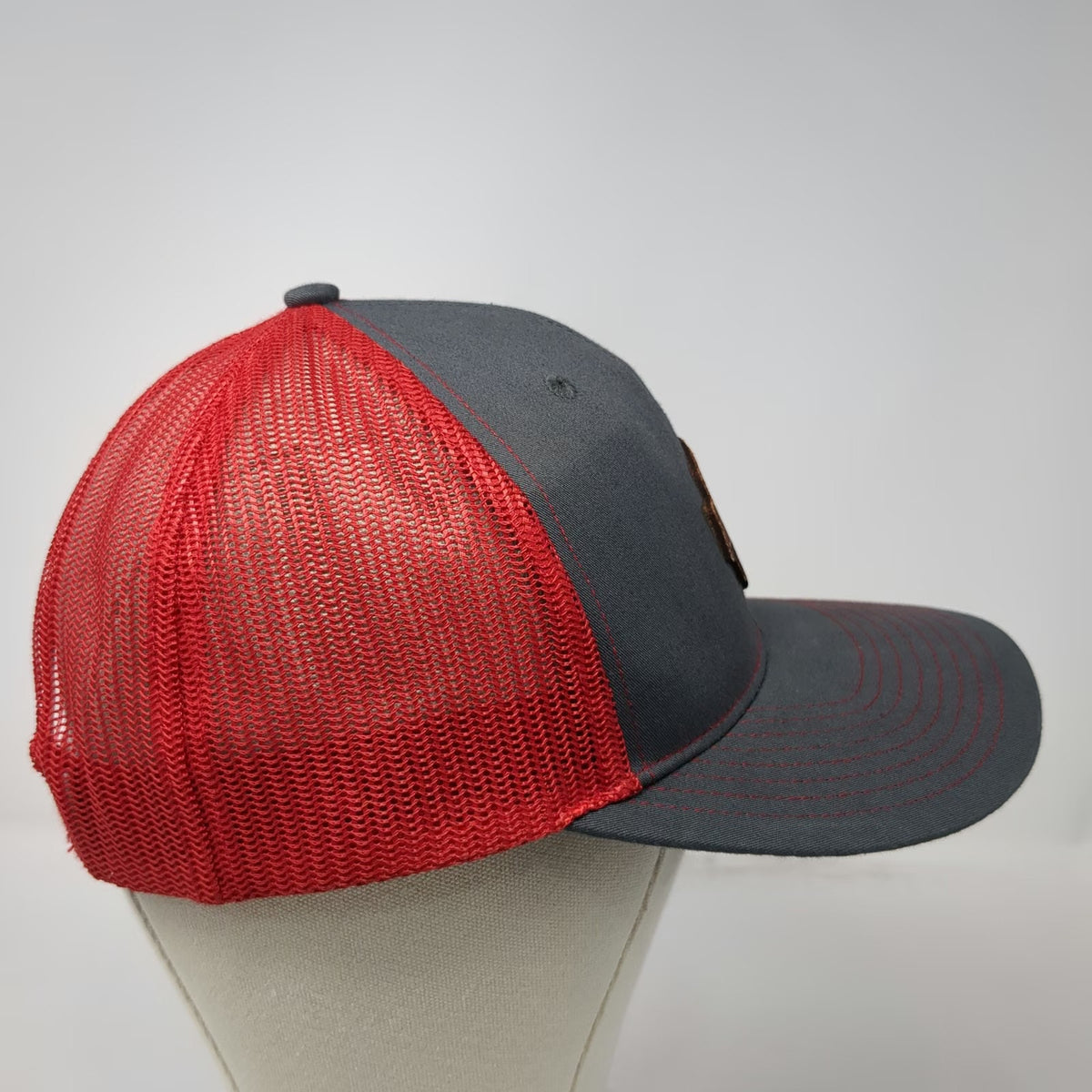 Richardson Trucker Hat Gray Red One Size Standard Electric Leather Patch Hat