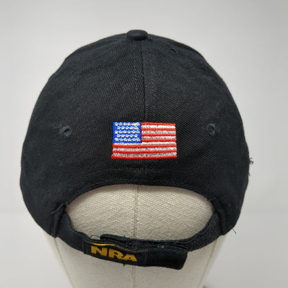 NRA Strapback Hat Black One Size Adjustable American Flag 6 Panel