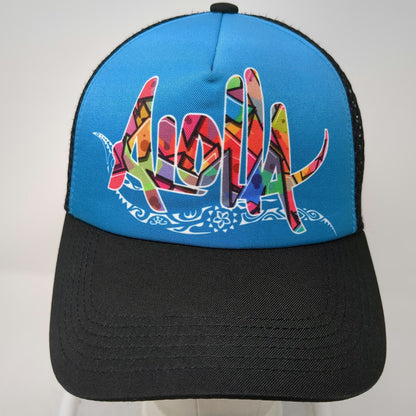 HIC Aloha Trucker Hat Blue Black One Size Snapback Multicolor Mesh Foam Surf Cap