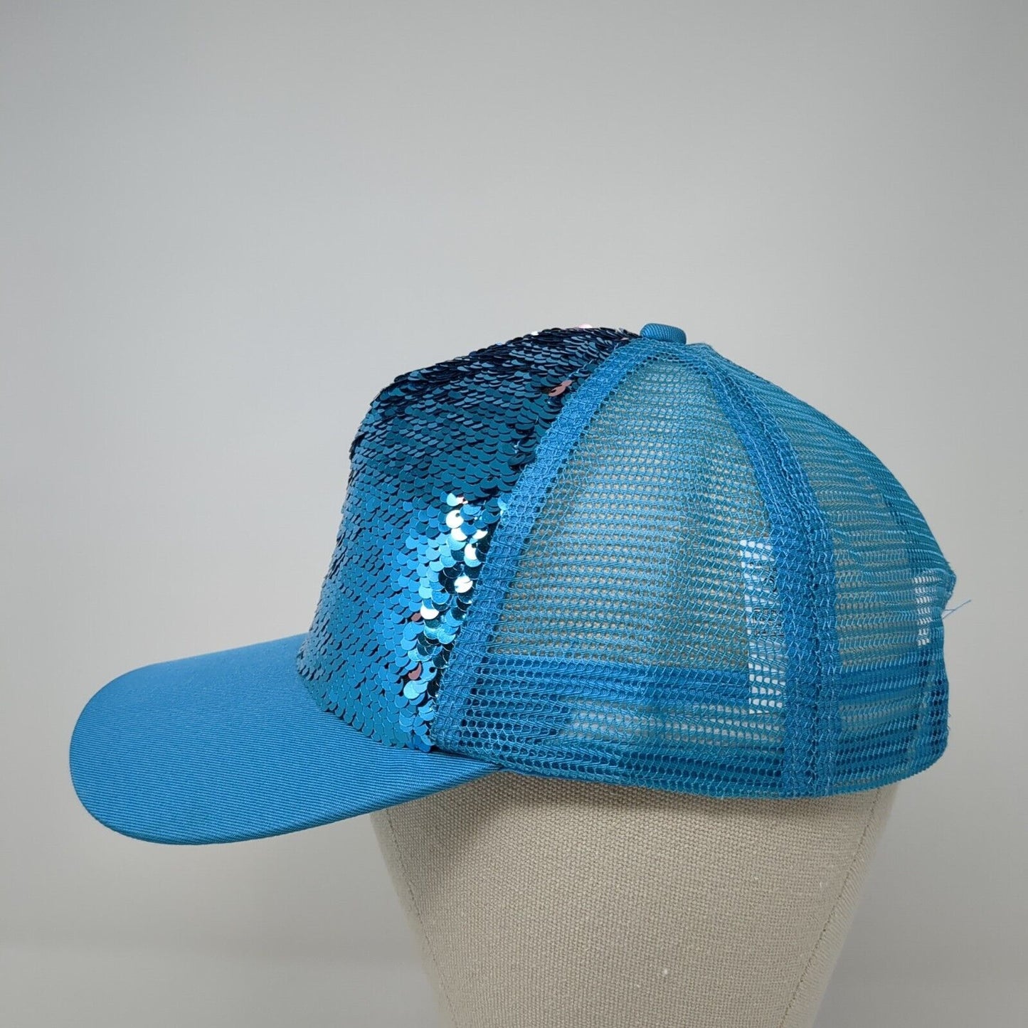 Sequin Sparkly Snapback Trucker Hat Blue One Size Adjustable Mesh Back