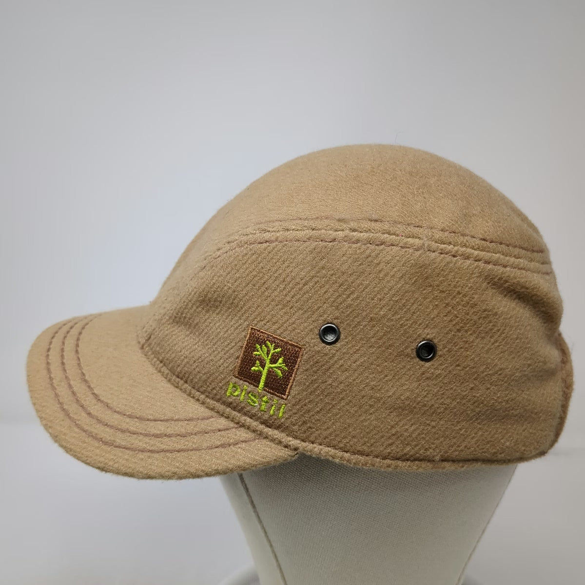 Pistil Army Cap Brown One Size Wool Blend Tree Logo Slideback Owl Lining Hat