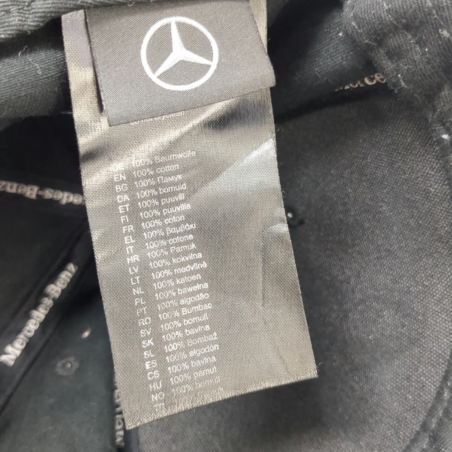 Mercedes-Benz 5 Panel Black One Size Adjustable Strap Silver Trim Logo Auto Hat