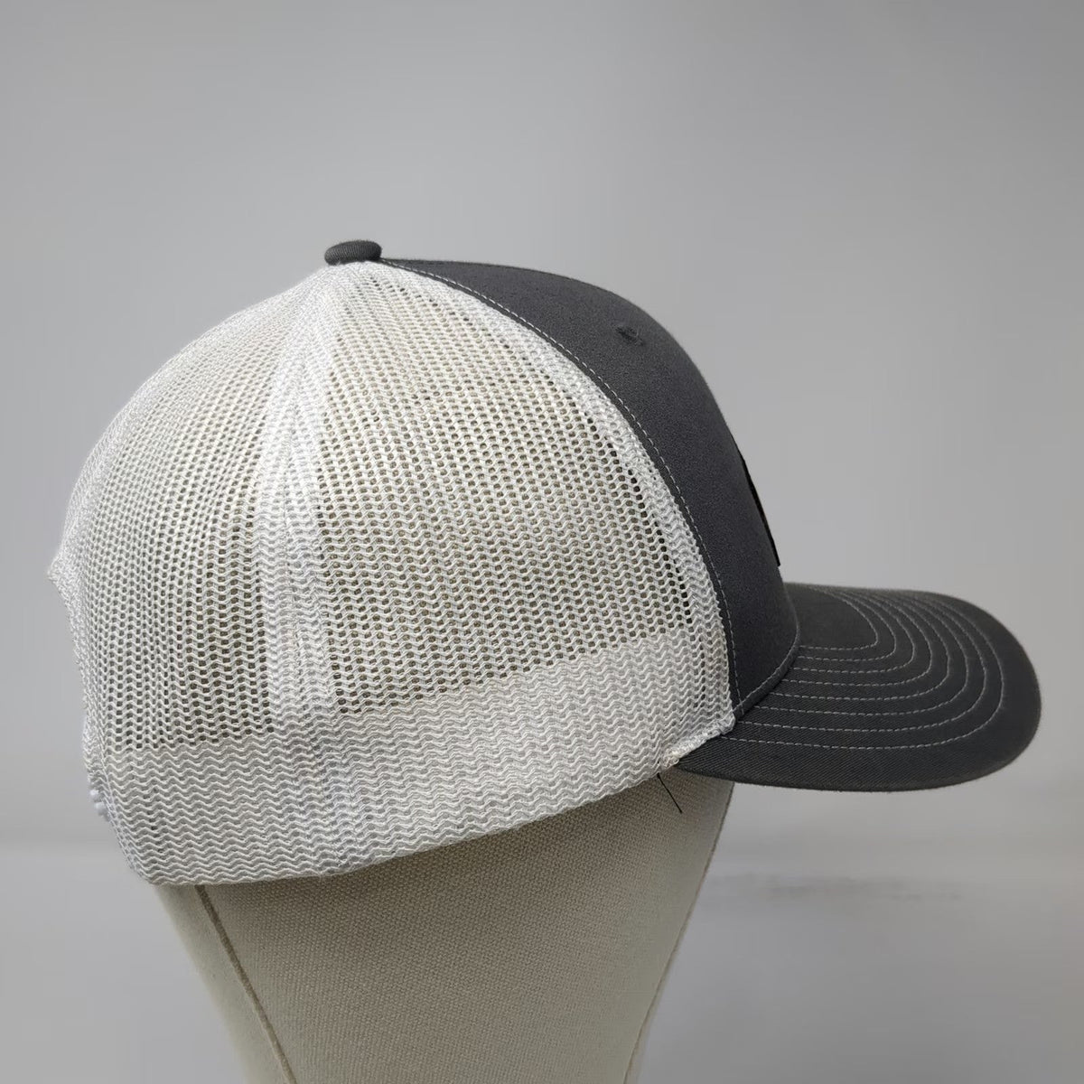 Richardson Trucker Hat Gray One Size Brown Bat Co. Leather Patch Mesh Snapback