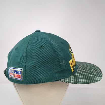 Green Bay Packers NFL Logo Athletic Green Hat Patterned Brim Strapback Vintage