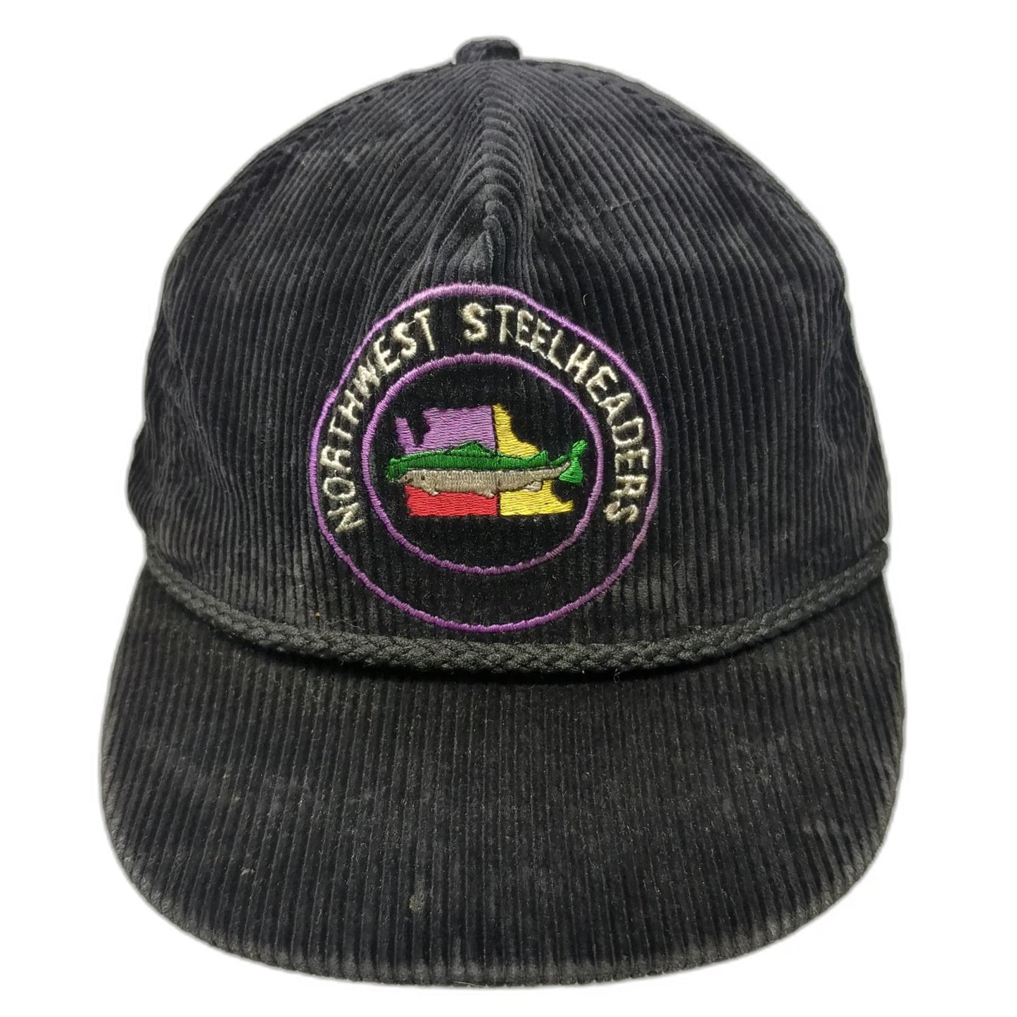 Ownco Trucker Black Hat One Size Corduroy Snapback Northwest Steelheaders Rope