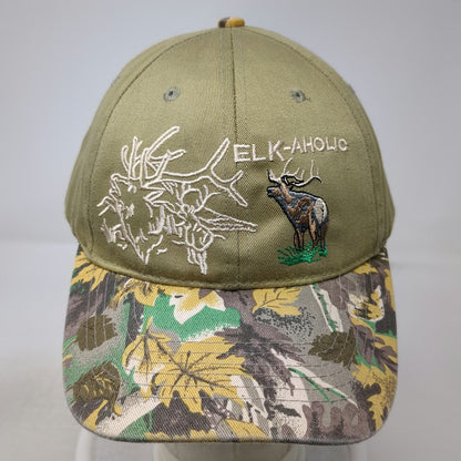 Green Baseball Cap One Size Elk-aholic Hunting Camo Brim Strapback Animal Hat
