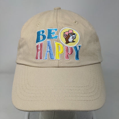 Be Happy Slideback Hat Tan One Size Embroidered Adjustable Buc-ee's