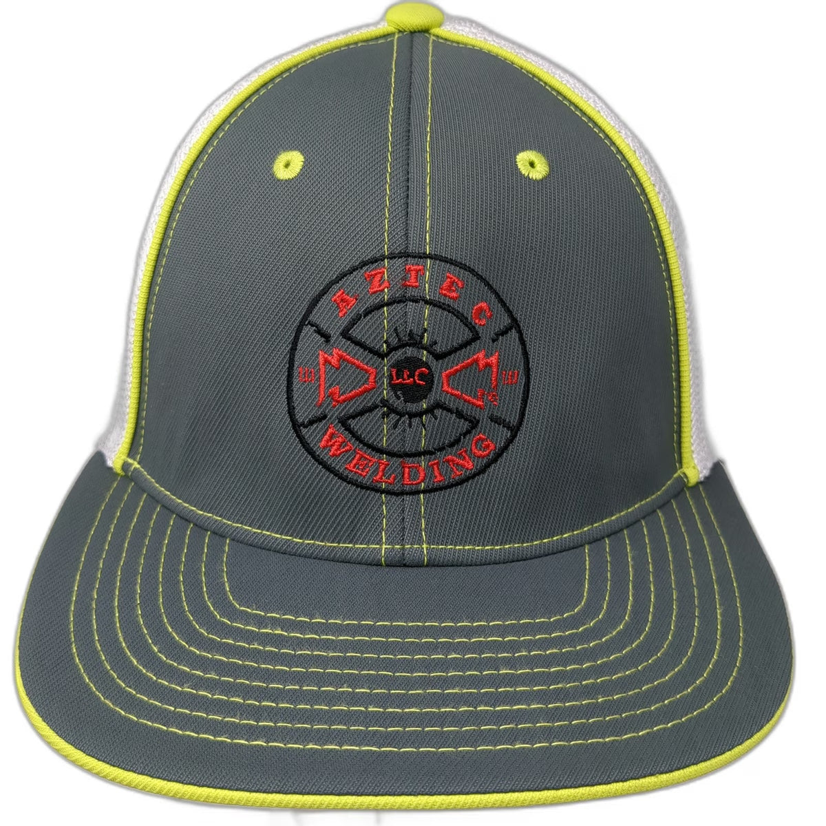 Pacific Headwear Baseball Cap Gray 8 Mesh Aztec Welding Fitted Yellow Stitch Hat
