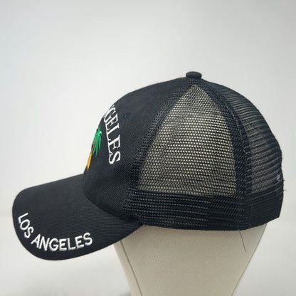 Trucker Hat Black One Size Mesh Back Snapback Los Angeles Palm Tree Embroidery