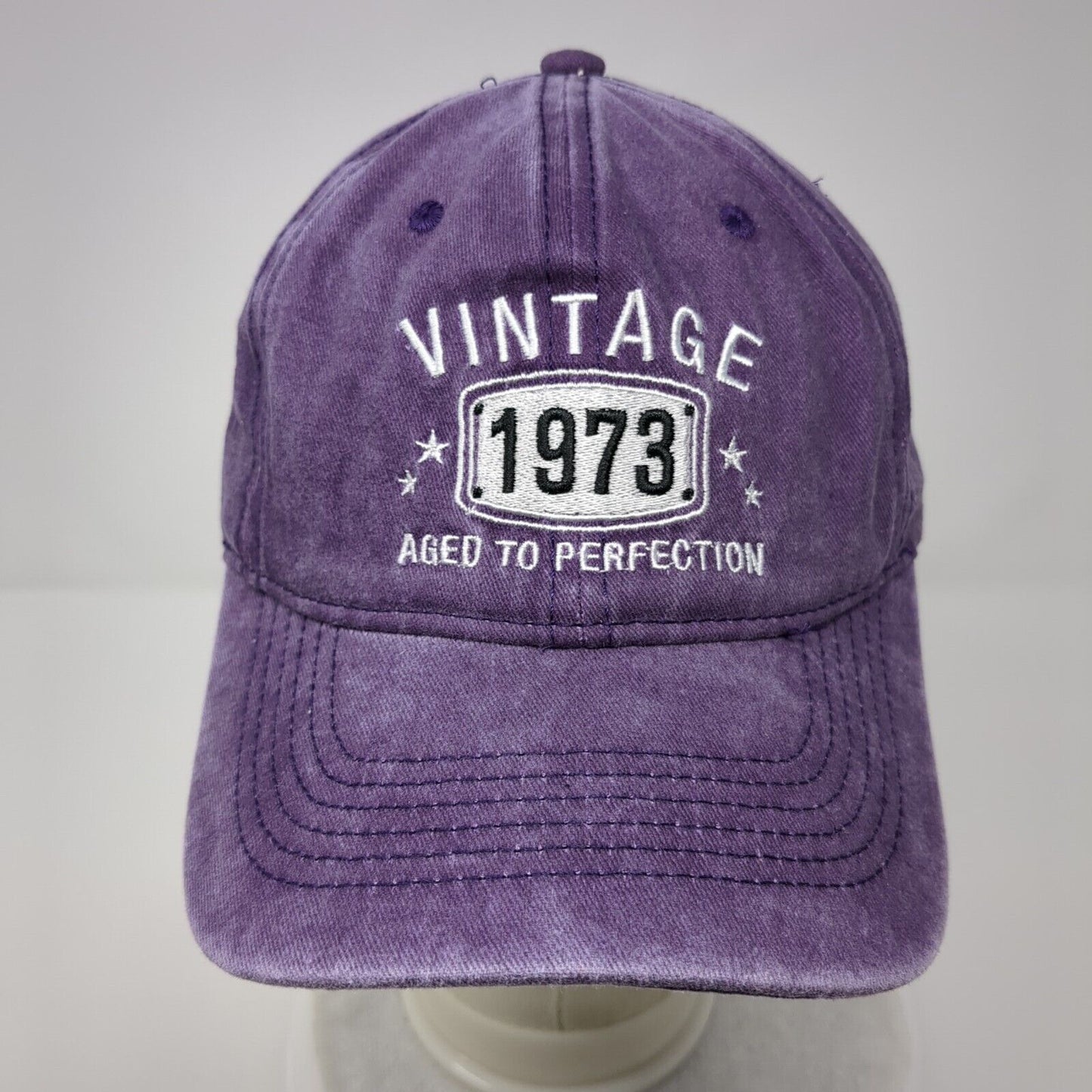 Vintage 1973 Aged To Perfection Slideback Hat Purple OSFA Embroidered 6 Panel