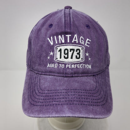 Vintage 1973 Aged To Perfection Slideback Hat Purple OSFA Embroidered 6 Panel