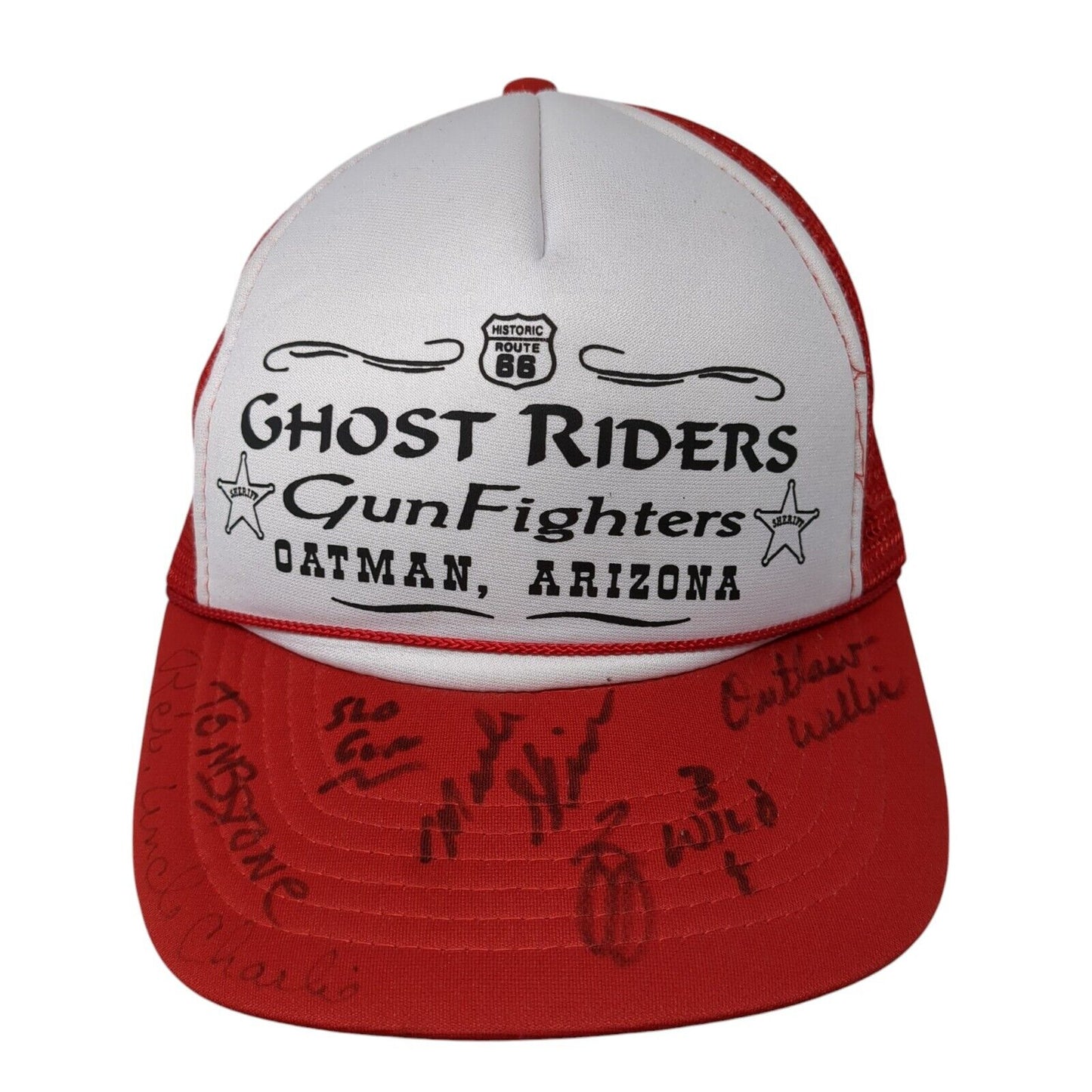 Ghost Riders Gun Fighters Oatman Arizona Snapback Trucker Hat Red OS Mesh Rope
