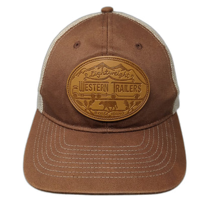 Western Trailers Trucker Hat Brown Beige One Size Snapback Mesh Leather Patch