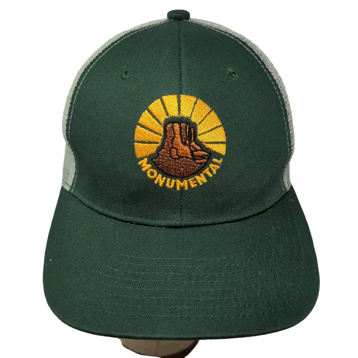 Monumental Men's Snapback Mesh Back Hat Green Embroidered Logo Christian
