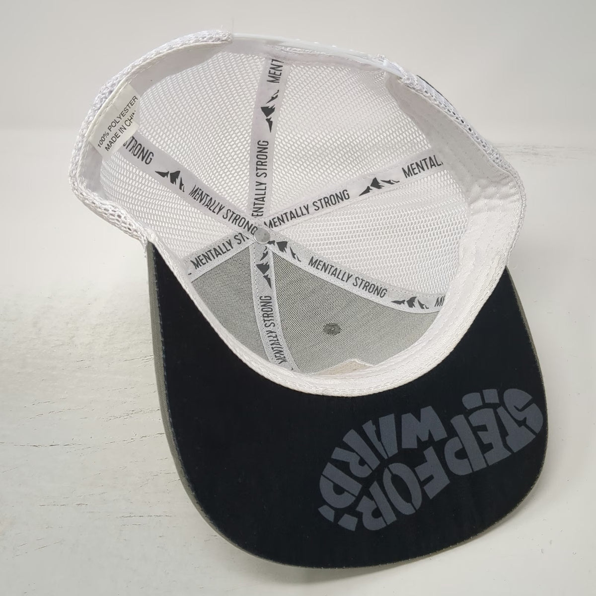 Mentally Strong Gray Trucker Hat OSFM Top of Tamarack Mountain Patch Mesh Back