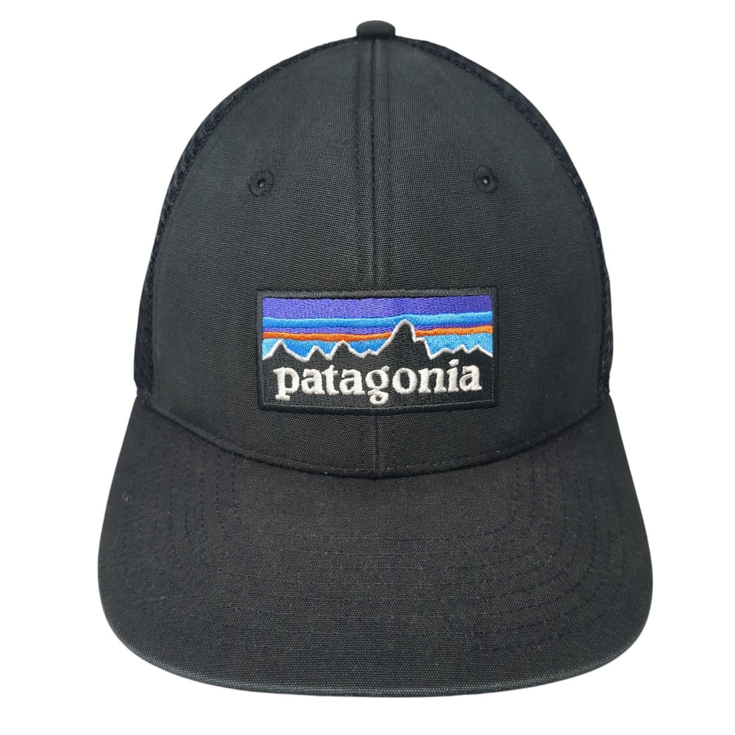Patagonia Snapback Trucker Hat Black One Size Mesh Back Embroidered