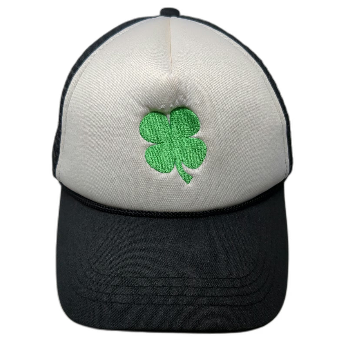 David and Young Trucker Hat Black One Size Green Clover Foam Mesh Snapback