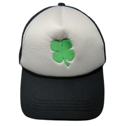 David and Young Trucker Hat Black One Size Green Clover Foam Mesh Snapback