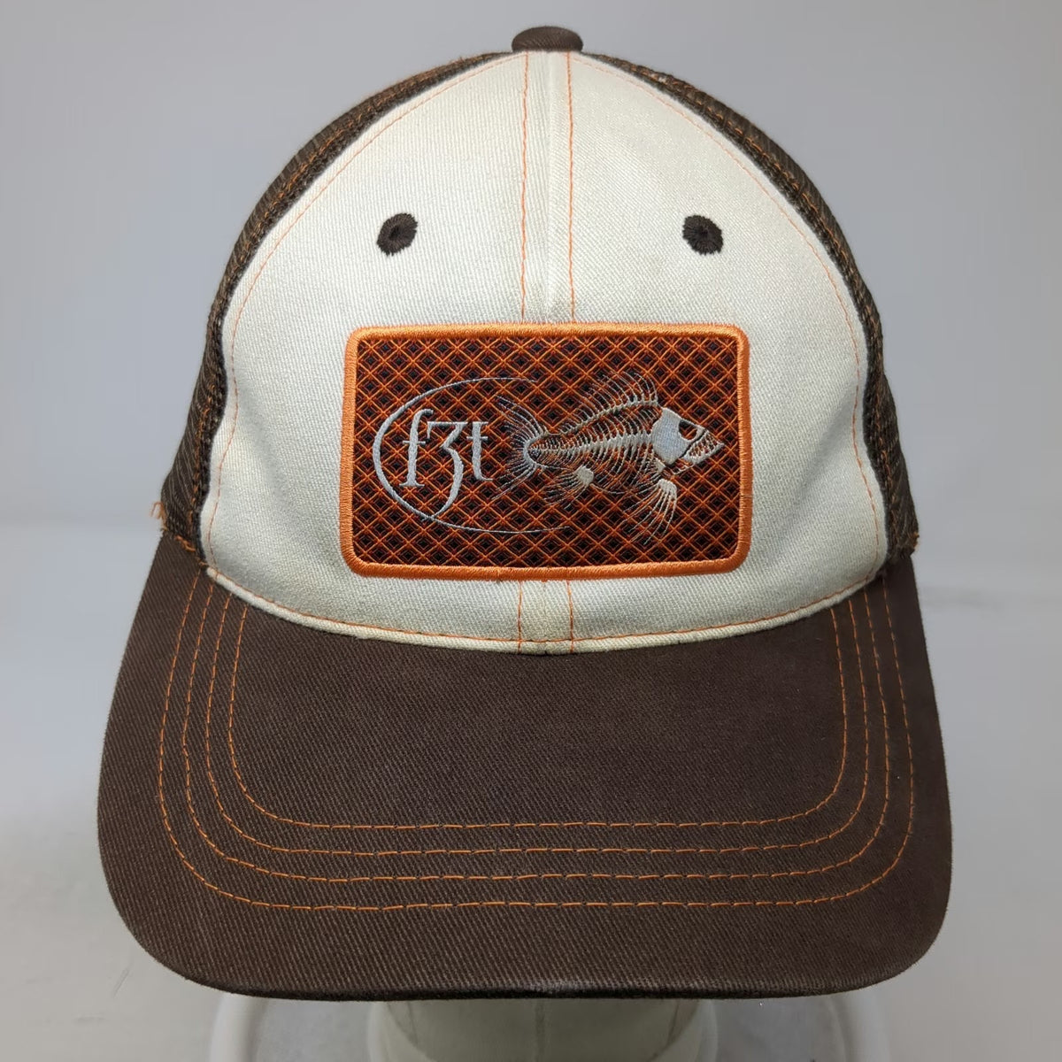 Costa Baseball Cap Brown One Size Fish Skeleton Patch Mesh Back Strapback Hat