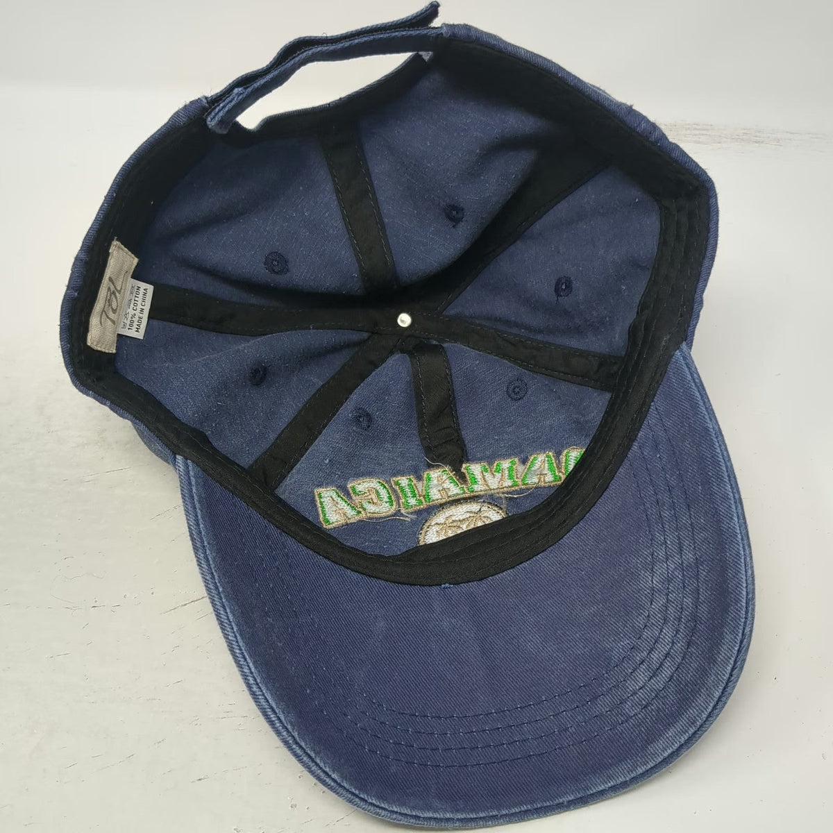 TBL Baseball Cap Blue One Size Jamaica Palm Trees Strapback Cotton Washed Hat