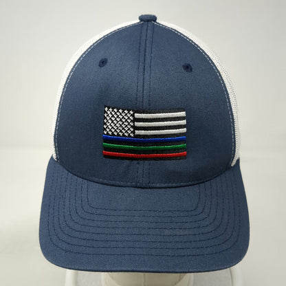 Yupoong Trucker Hat Blue White One Size First Responder Flag Mesh Snapback Patch