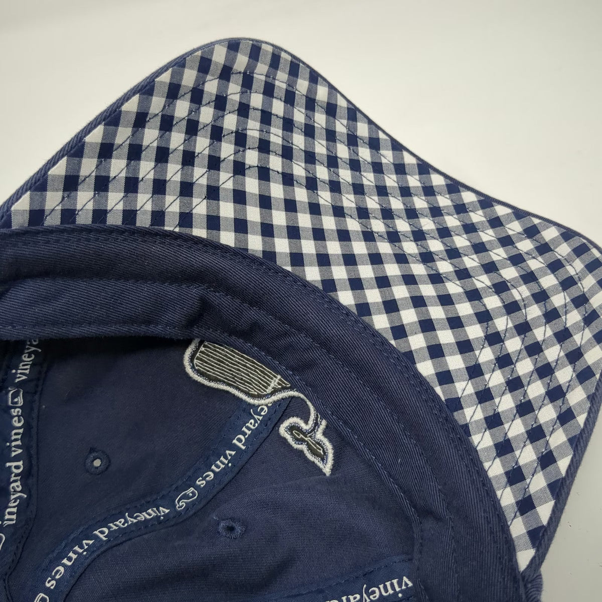 Vineyard Vines Baseball Cap Blue One Size Gingham Whale Leather Slideback Hat