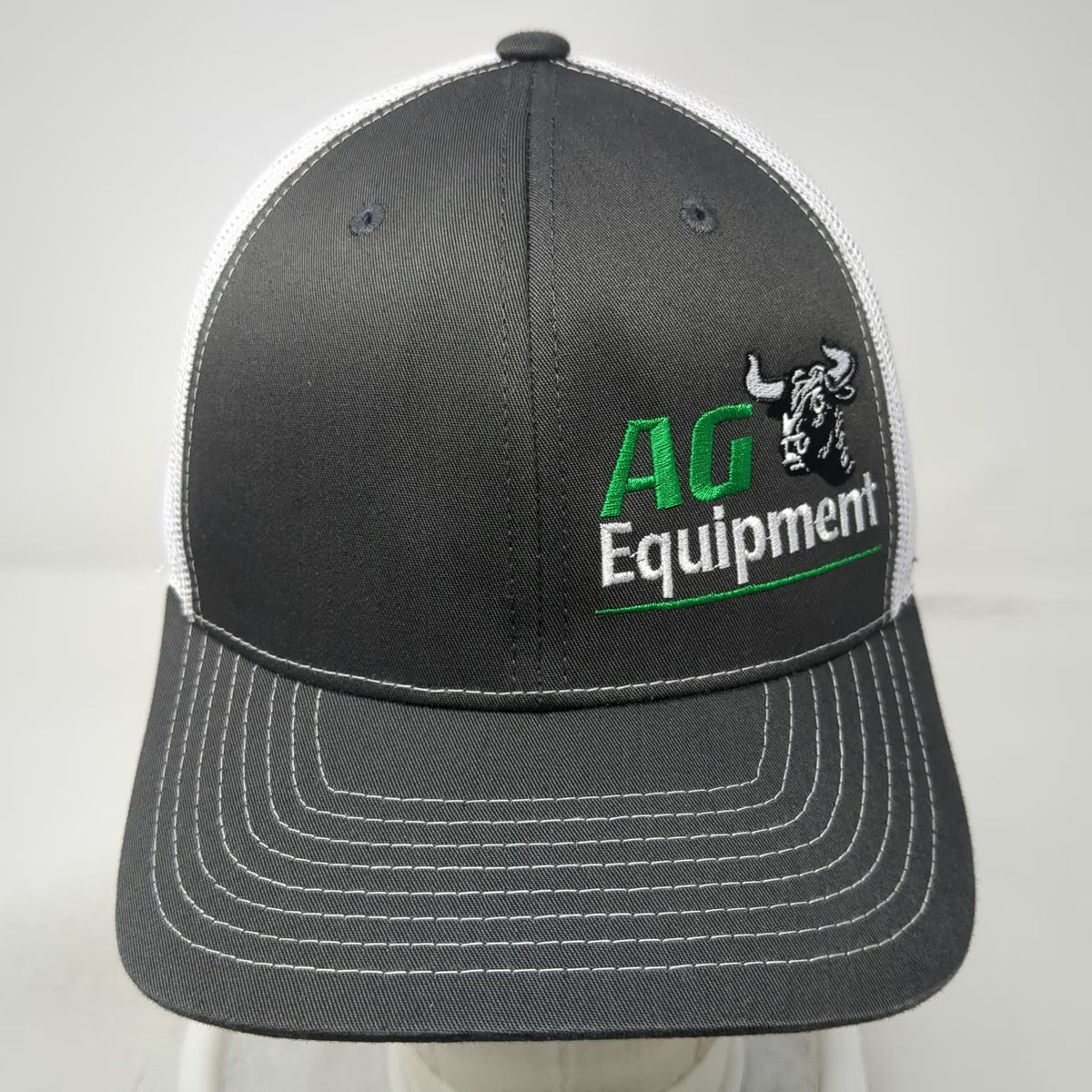 Richardson Trucker Hat Gray One Size Mesh Back Snapback AG Equipment Bull Logo