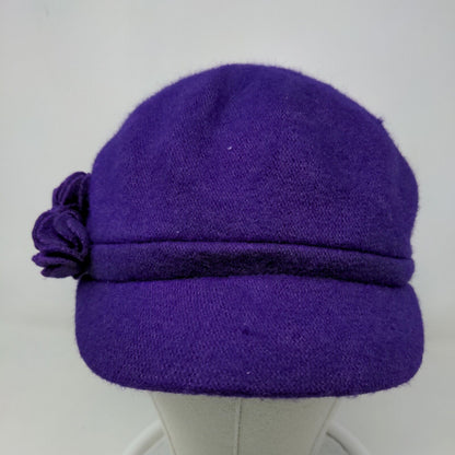 K Products Women's Knit Hat Purple Wool Nylon Blend Floral Accent