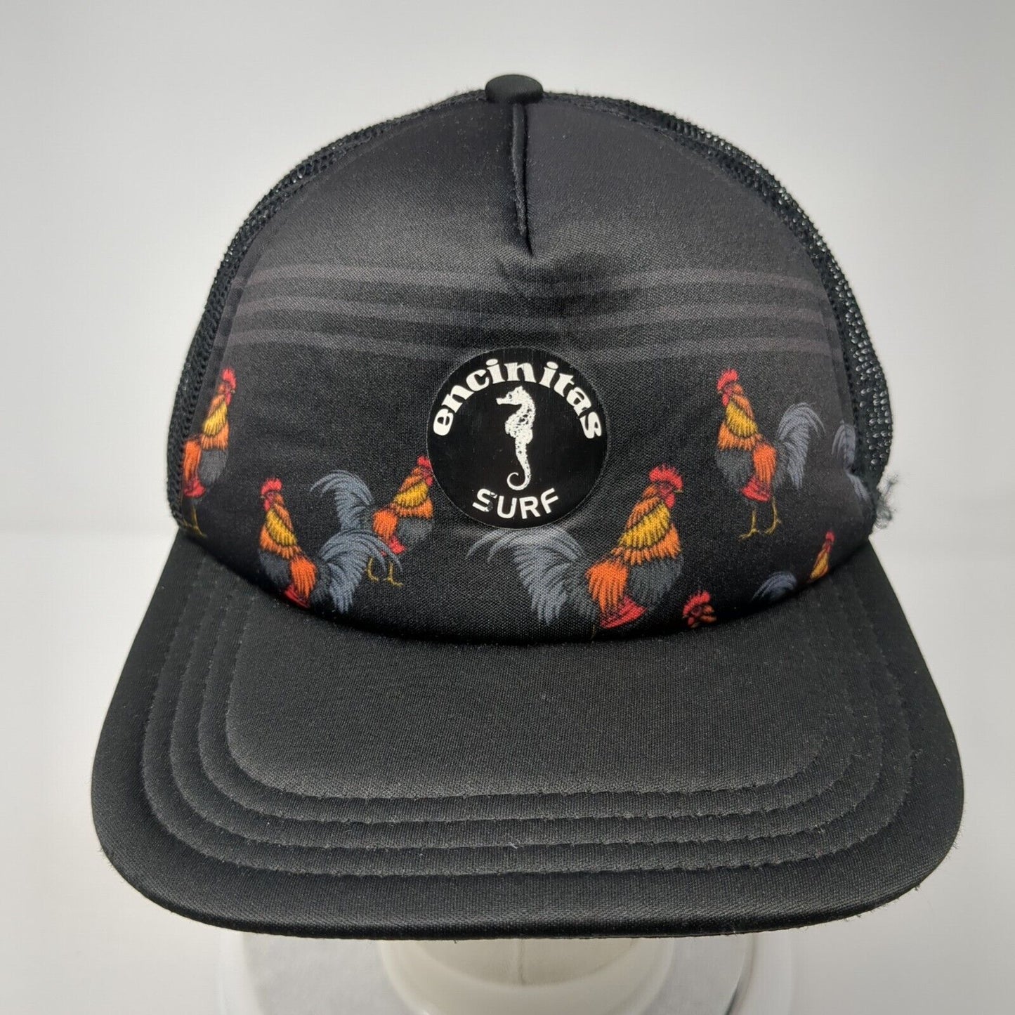 Encinitas Surf Rooster Snapback Trucker Hat Black OS Adjustable Mesh Back
