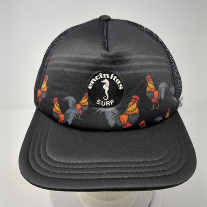 Encinitas Surf Rooster Snapback Trucker Hat Black OS Adjustable Mesh Back