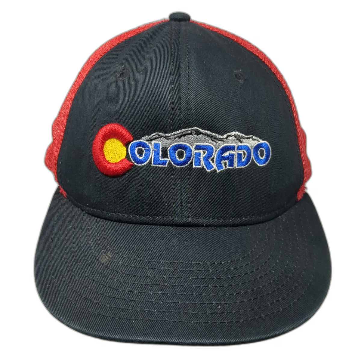 Otto Colorado Mountain State Flag Logo Black Red Snapback Trucker Hat One Size