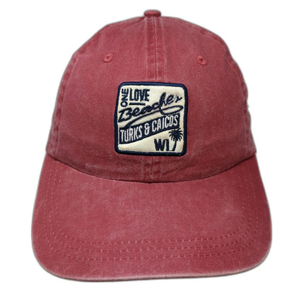 Ahead Baseball Cap Red One Size Beaches Turks & Caicos Palm Tree Slideback Hat
