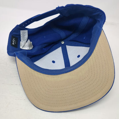 RVCA Snapback Hat Blue One Size White VA Logo Flat Brim Tan Underbrim Acrylic