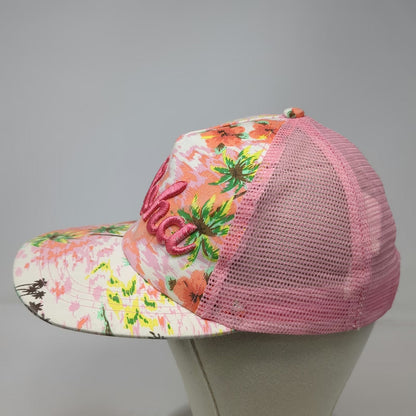 Pink Aloha Trucker Hat One Size Tropical Palm Tree Hibiscus Flower Mesh Snapback