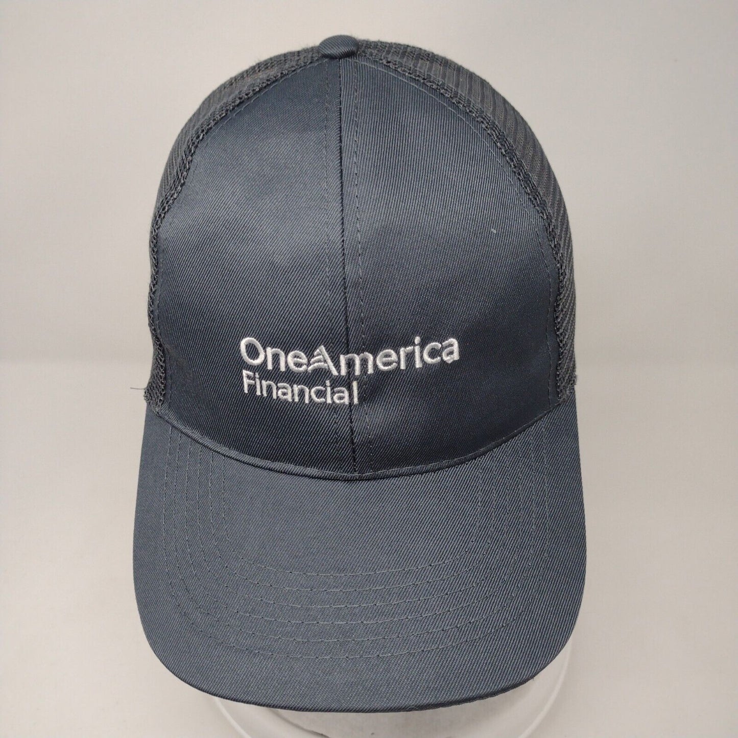 One America Financial Snapback Trucker Hat Gray OSFA Mesh Back Solid