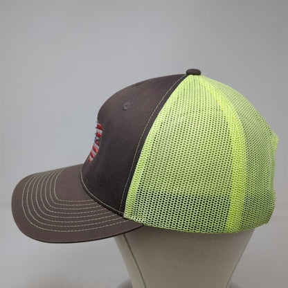 Fahrenheit Trucker Hat Brown Green One Size American Flag Shamrock Mesh Snapback