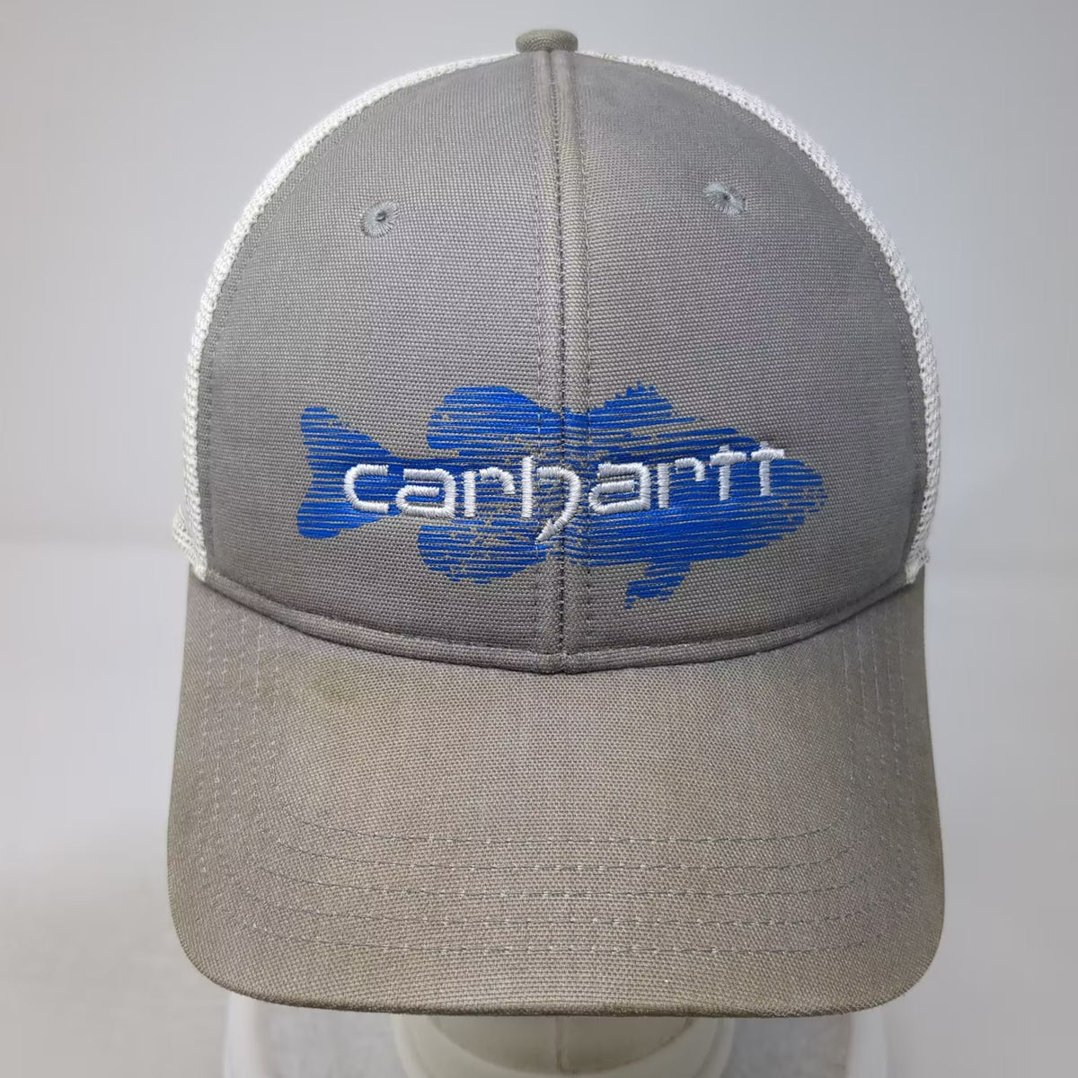 Carhartt Gray Trucker Hat One Size Bass Fish Fishing Mesh Snapback Adjustable