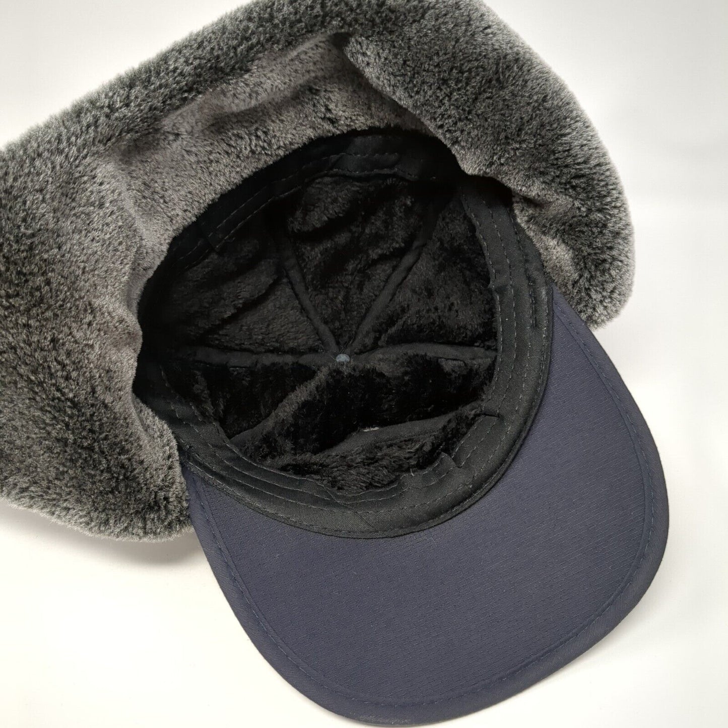 Supplex Fitted Trapper Hat Blue One Size Ear Flap Chin Strap Faux Fur