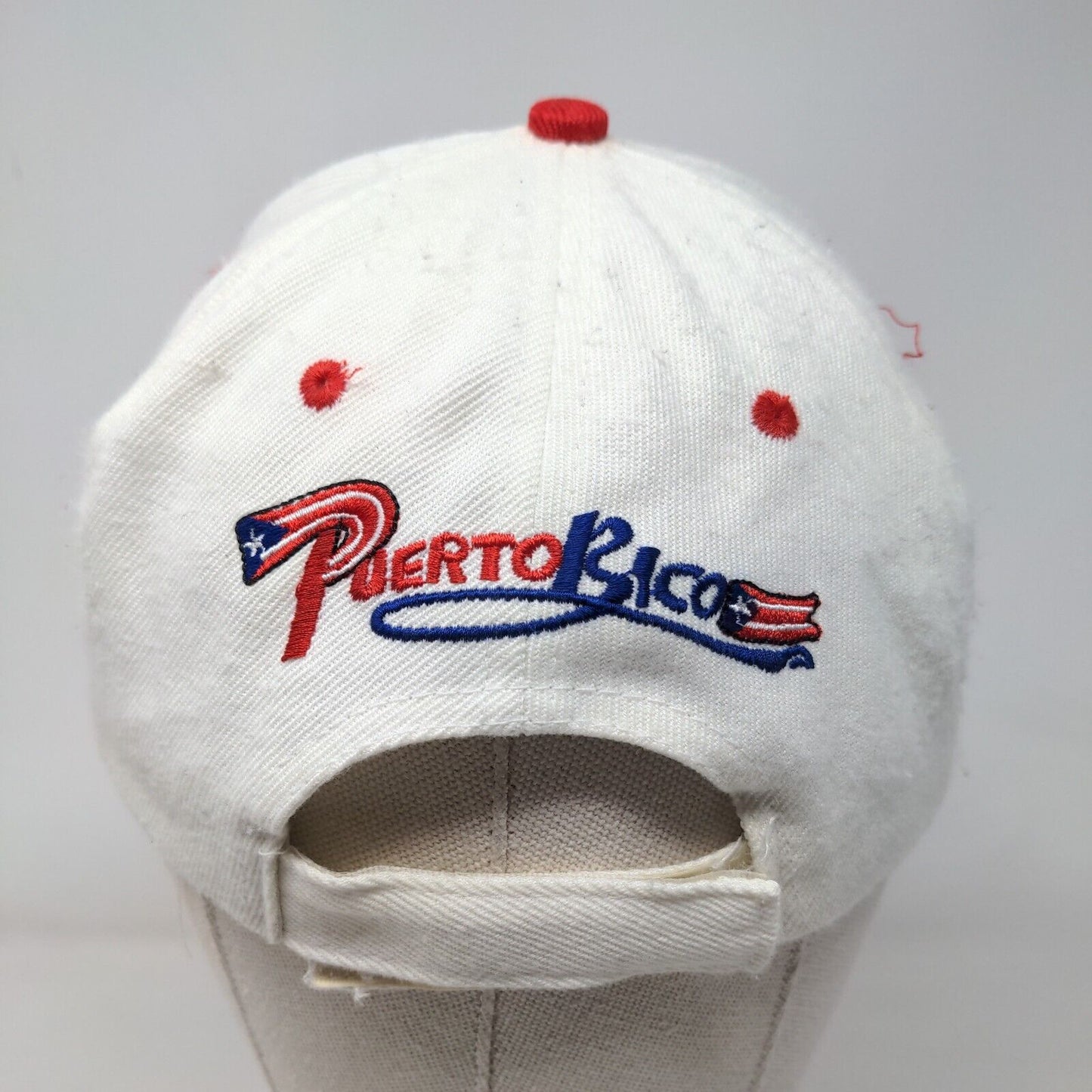 Puerto Rico Flag Frog Strapback Hat White One Size Embroidered