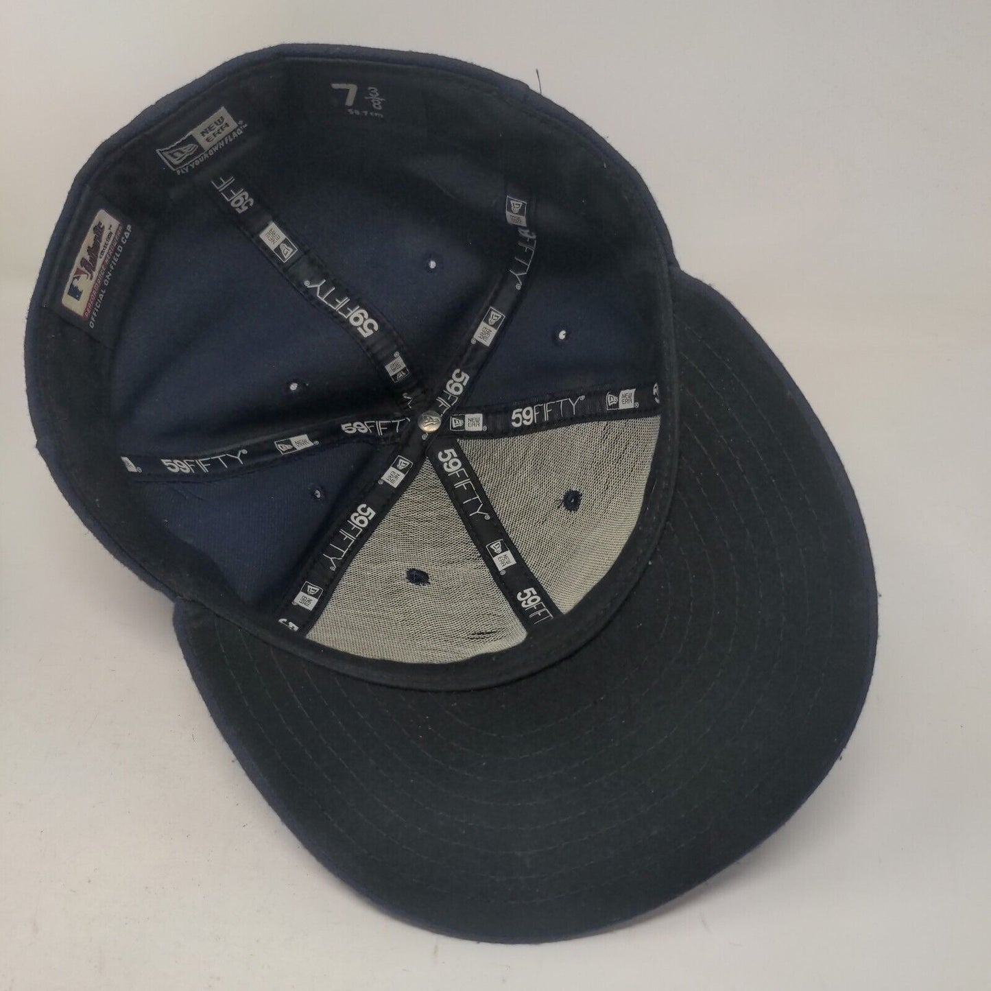 New Era Men's Fitted Hat Blue 7 3/8 Tampa Bay Rays Logo 59Fifty Made in USA
